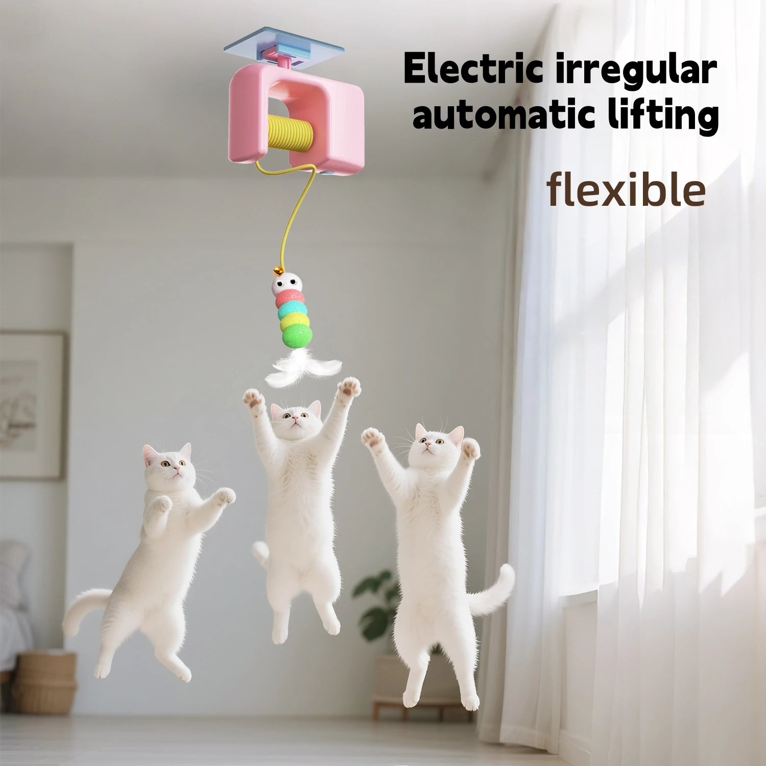Juguete eléctrico para gatos con cuerdas, plumas y movimiento automático