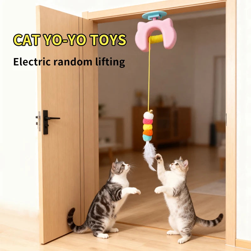 Juguete eléctrico para gatos con cuerdas, plumas y movimiento automático