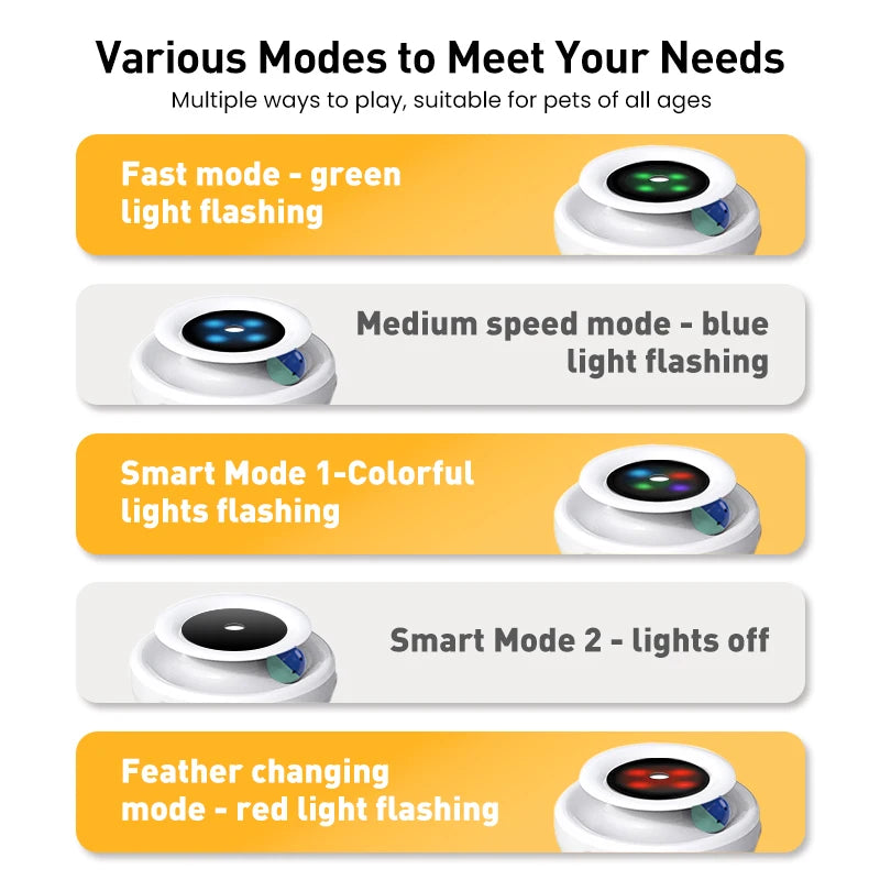 Juguete inteligente 2 en 1. Set de juguete automático con plumas y pelota para mascotas. Con 5 modos de funcionamiento y luces led